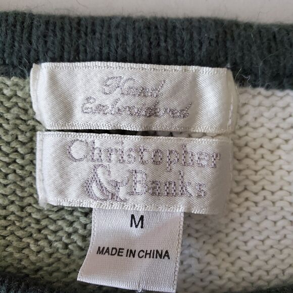 VNTG Christmas Patchwork Cardigan Sweater Christopher & Banks Sz M Layer Holiday - Picture 5 of 7